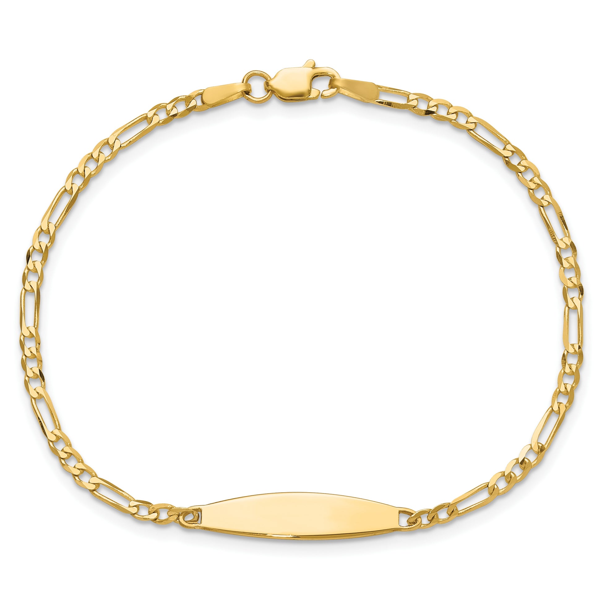 14k Polished Solid Chain/Solid Plate Figaro Link 24.6x5.5mm Plate 8 inch ID Bracelet
