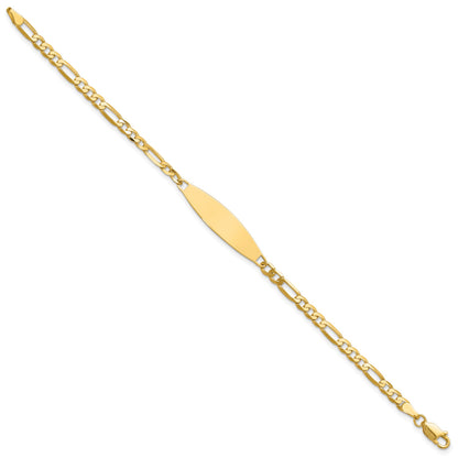 14k Polished Solid Chain/Solid Plate 3.0mm Figaro Link 29x7.5mm Plate 8 inch ID Bracelet