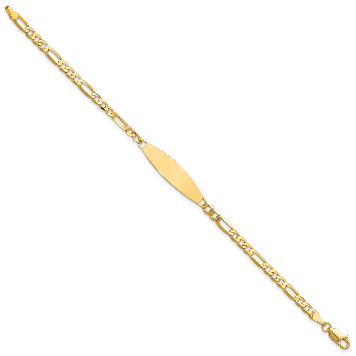 14k Polished Solid Chain/Solid Plate 3.0mm Figaro Link 29x7.5mm Plate 7 inch ID Bracelet