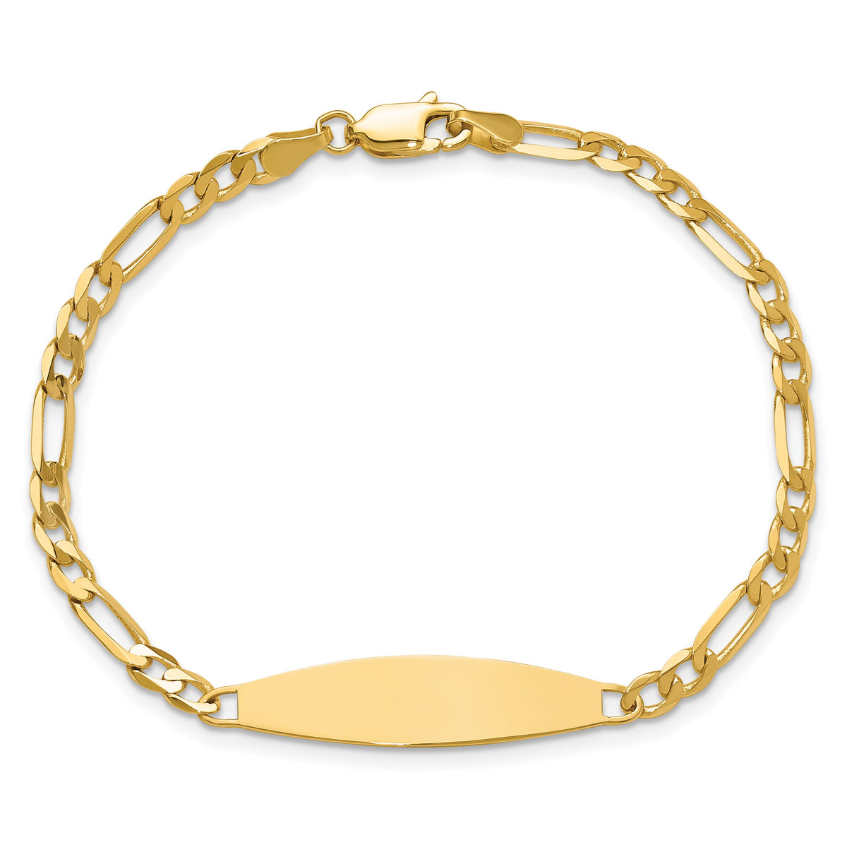 14k Polished Solid Chain/Solid Plate 3.0mm Figaro Link 29x7.5mm Plate 7 inch ID Bracelet
