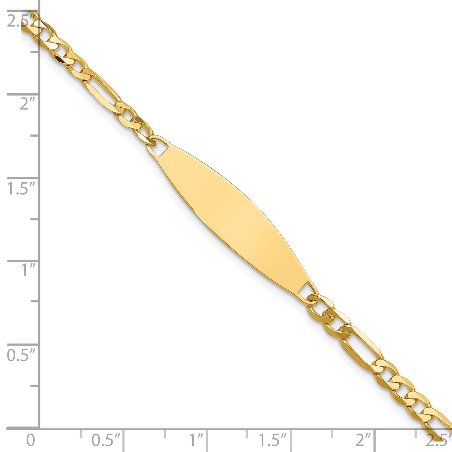 14k Polished Solid Chain/Solid Plate 3.0mm Figaro Link 29x7.5mm Plate 8 inch ID Bracelet