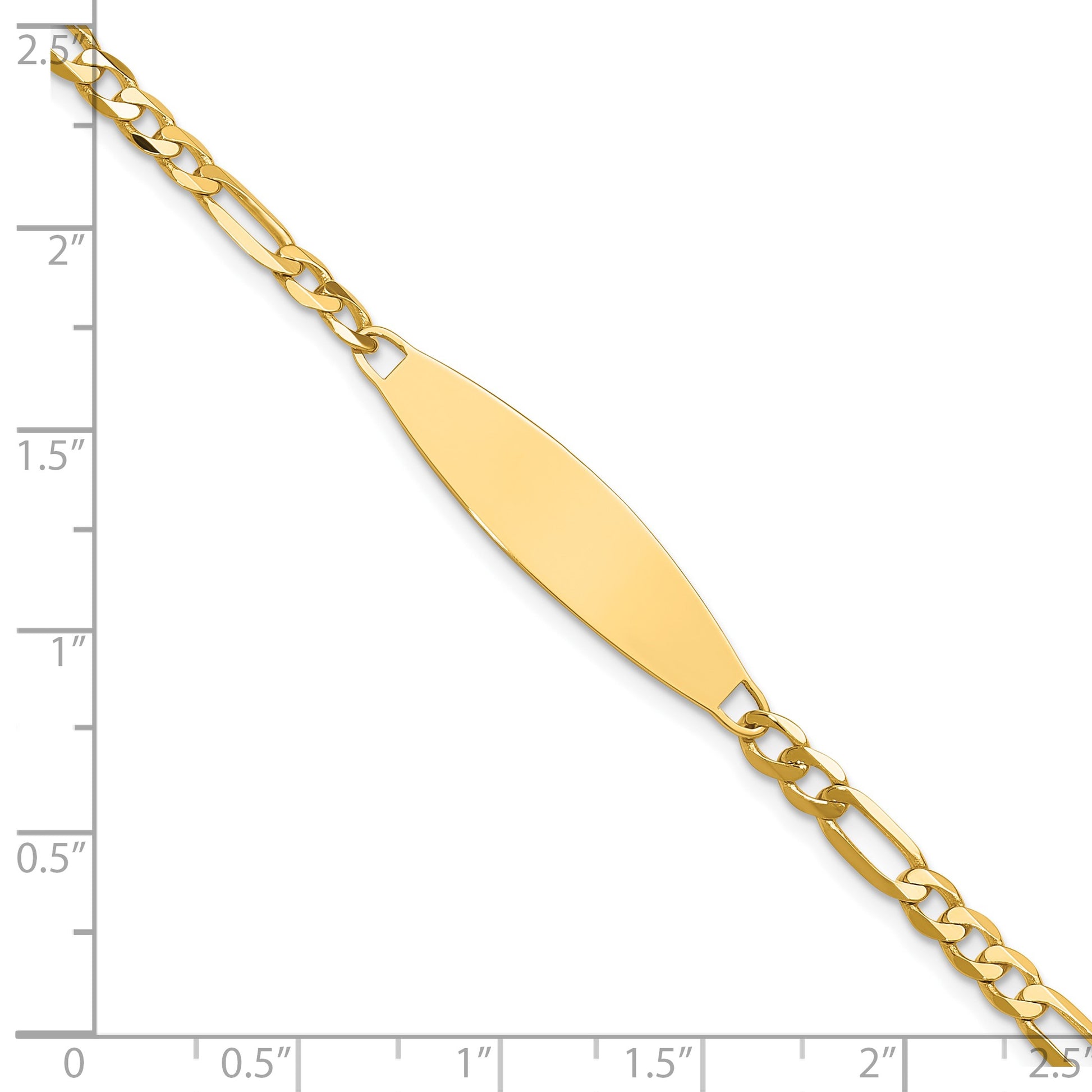 14k Polished Solid Chain/Solid Plate 3.0mm Figaro Link 29x7.5mm Plate 8 inch ID Bracelet