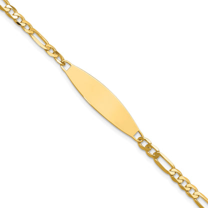 14k Polished Solid Chain/Solid Plate 3.0mm Figaro Link 29x7.5mm Plate 8 inch ID Bracelet