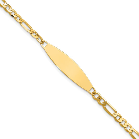 14k Polished Solid Chain/Solid Plate 3.0mm Figaro Link 29x7.5mm Plate 8 inch ID Bracelet