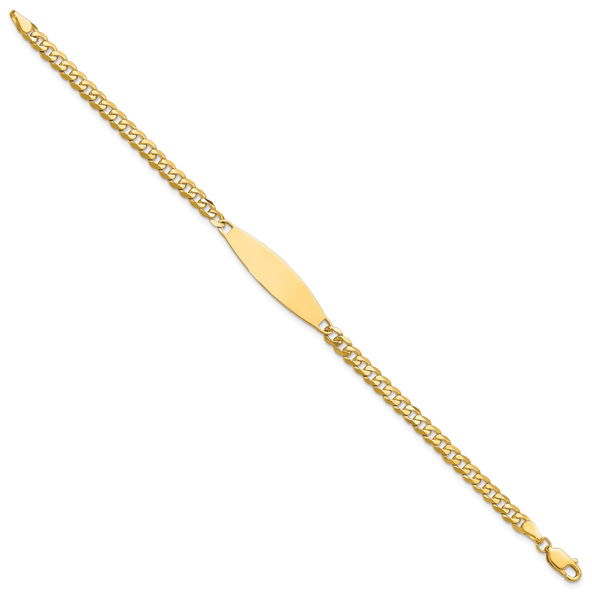 14k Polished Solid Chain/Solid Plate Flat Curb Link 29.5x8mm Plate 8 inch ID Bracelet