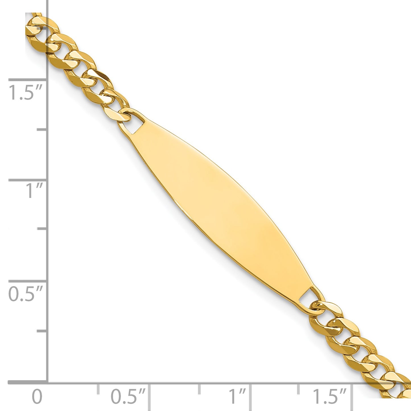 14k Polished Solid Chain/Solid Plate Flat Curb Link 29.5x8mm Plate 7 inch ID Bracelet