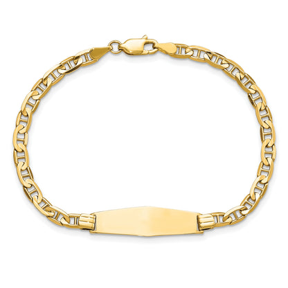 14k Polished Solid Chain/Solid Plate Anchor Link Soft Diamond Shape 24.5x7.5mm Plate 7 inch ID Bracelet