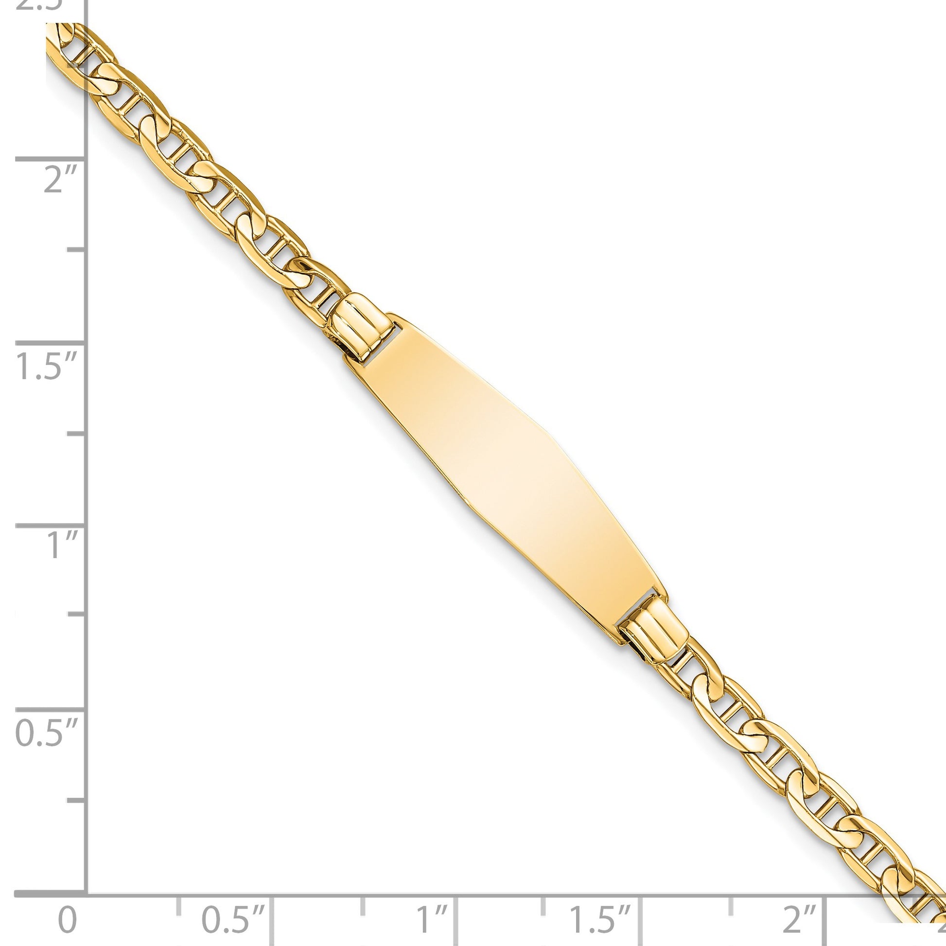 14k Polished Solid Chain/Solid Plate Anchor Link Soft Diamond Shape 24.5x7.5mm Plate 7 inch ID Bracelet