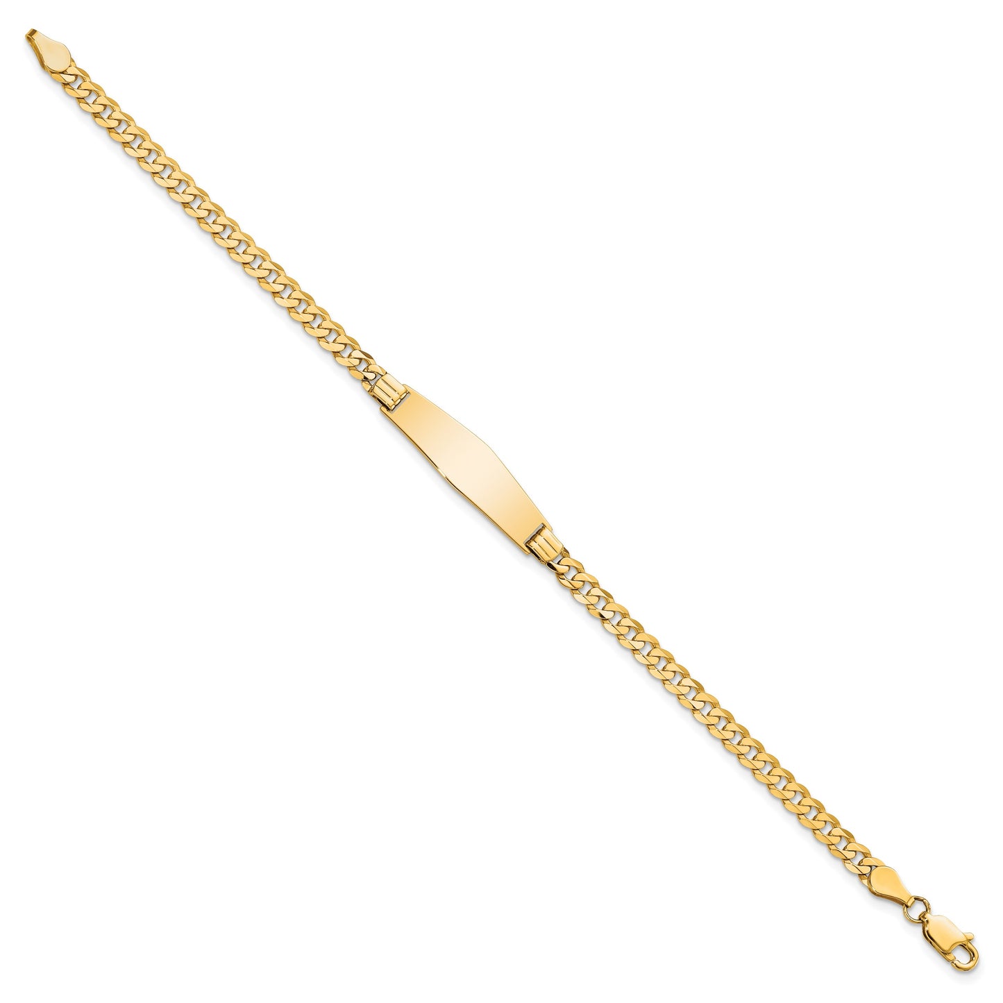 14k Polished Solid Chain/Solid Plate Curb Link Soft Diamond Shape 24.5x7.5mm Plate 7 inch ID Bracelet