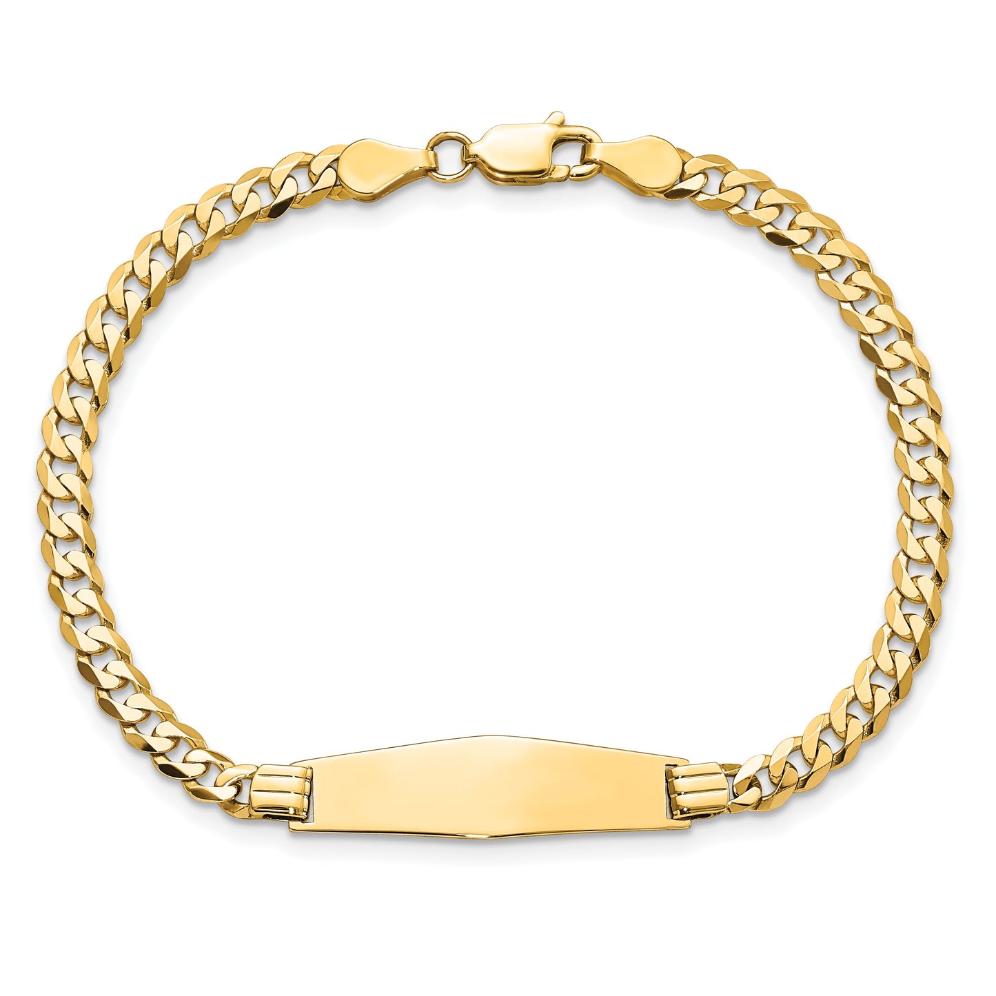 14k Polished Solid Chain/Solid Plate Curb Link Soft Diamond Shape 24.5x7.5mm Plate 7 inch ID Bracelet