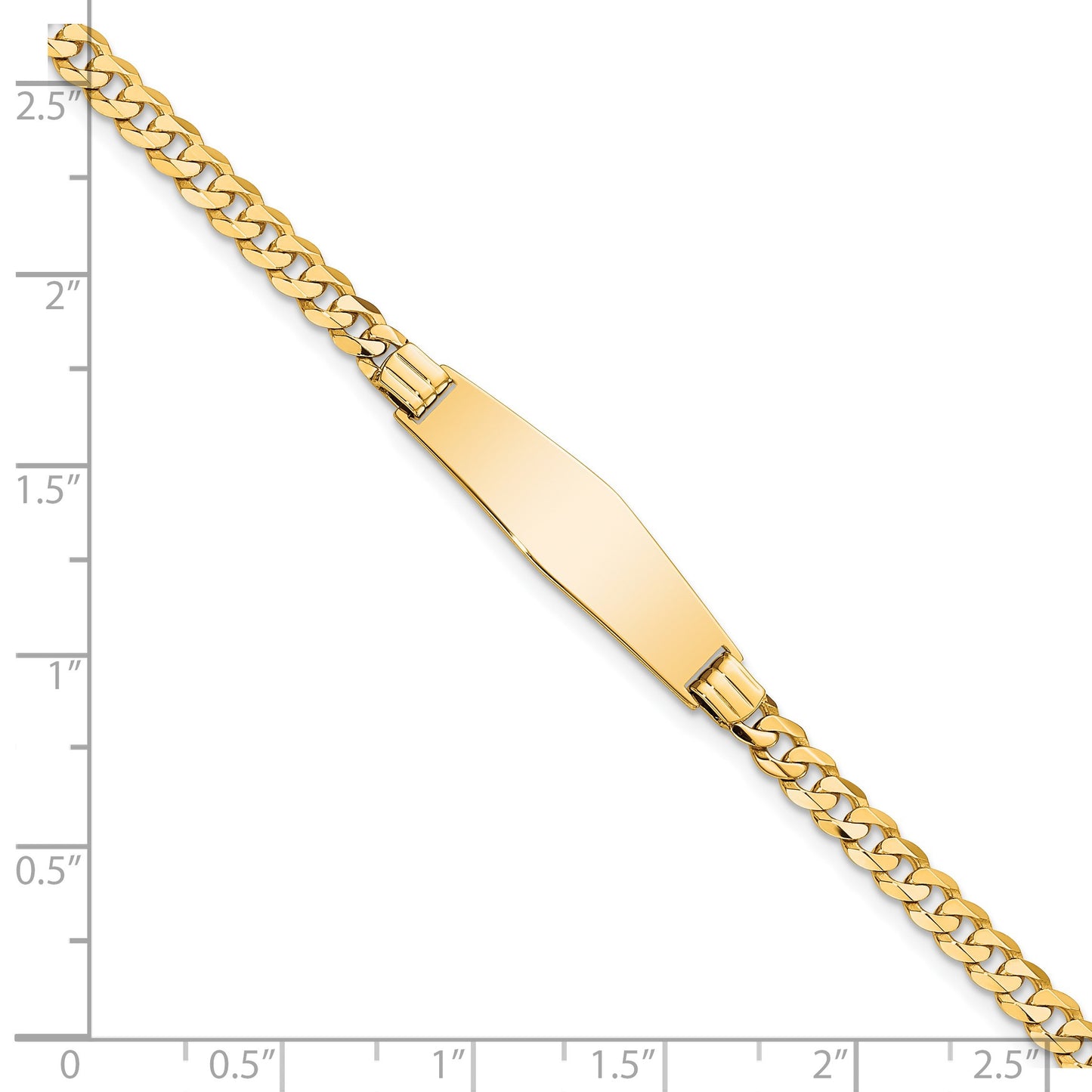 14k Polished Solid Chain/Solid Plate Curb Link Soft Diamond Shape 24.5x7.5mm Plate 7 inch ID Bracelet