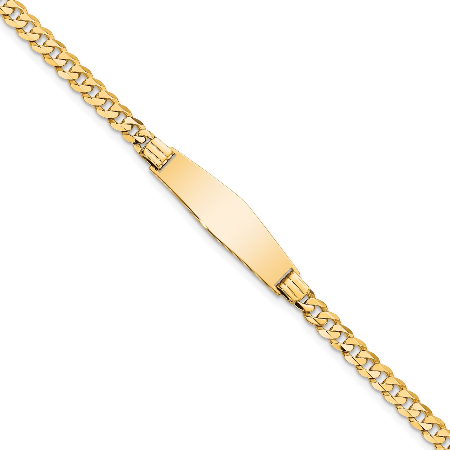 14k Polished Solid Chain/Solid Plate Curb Link Soft Diamond Shape 24.5x7.5mm Plate 7 inch ID Bracelet