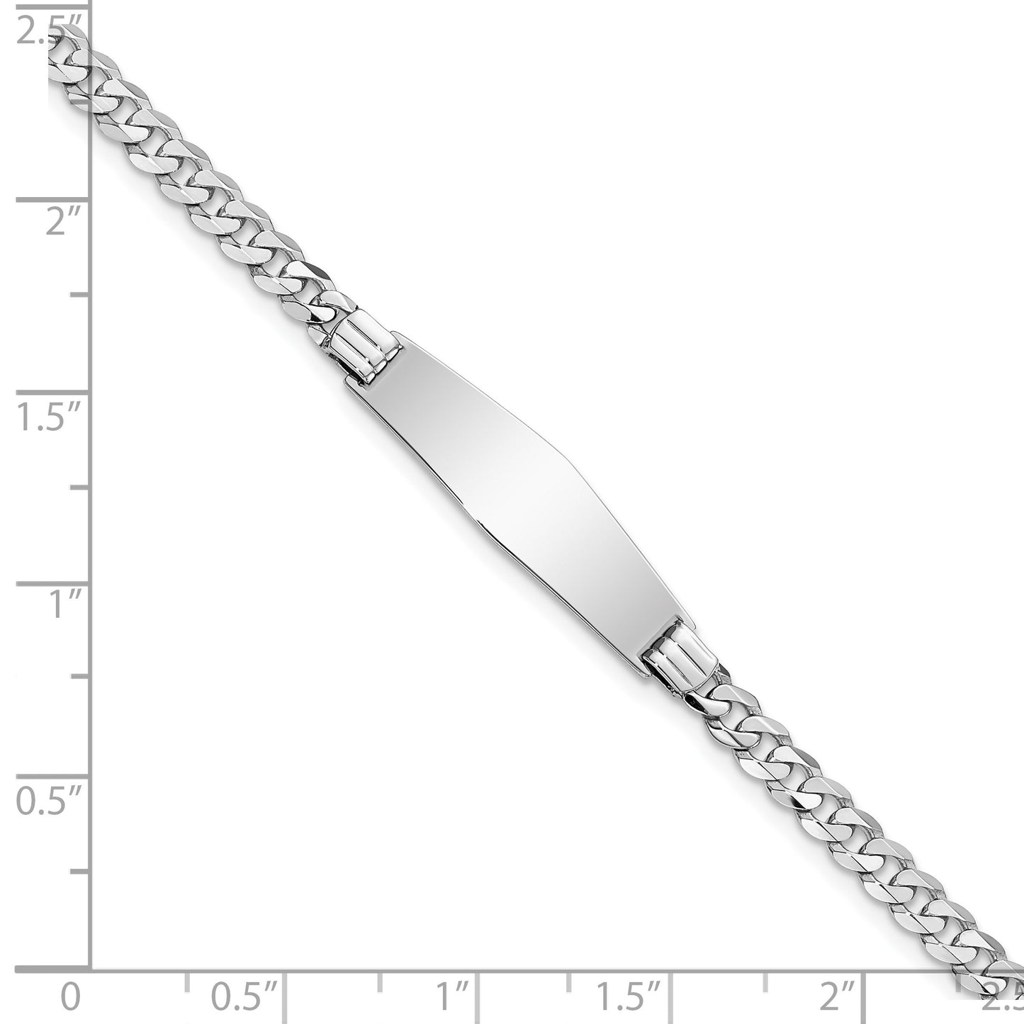 14k White Gold Polished Solid Chain/Solid Plate Flat Curb Link Soft Diamond Shape 25.5x7.5mm Plate 8 inch ID Bracelet