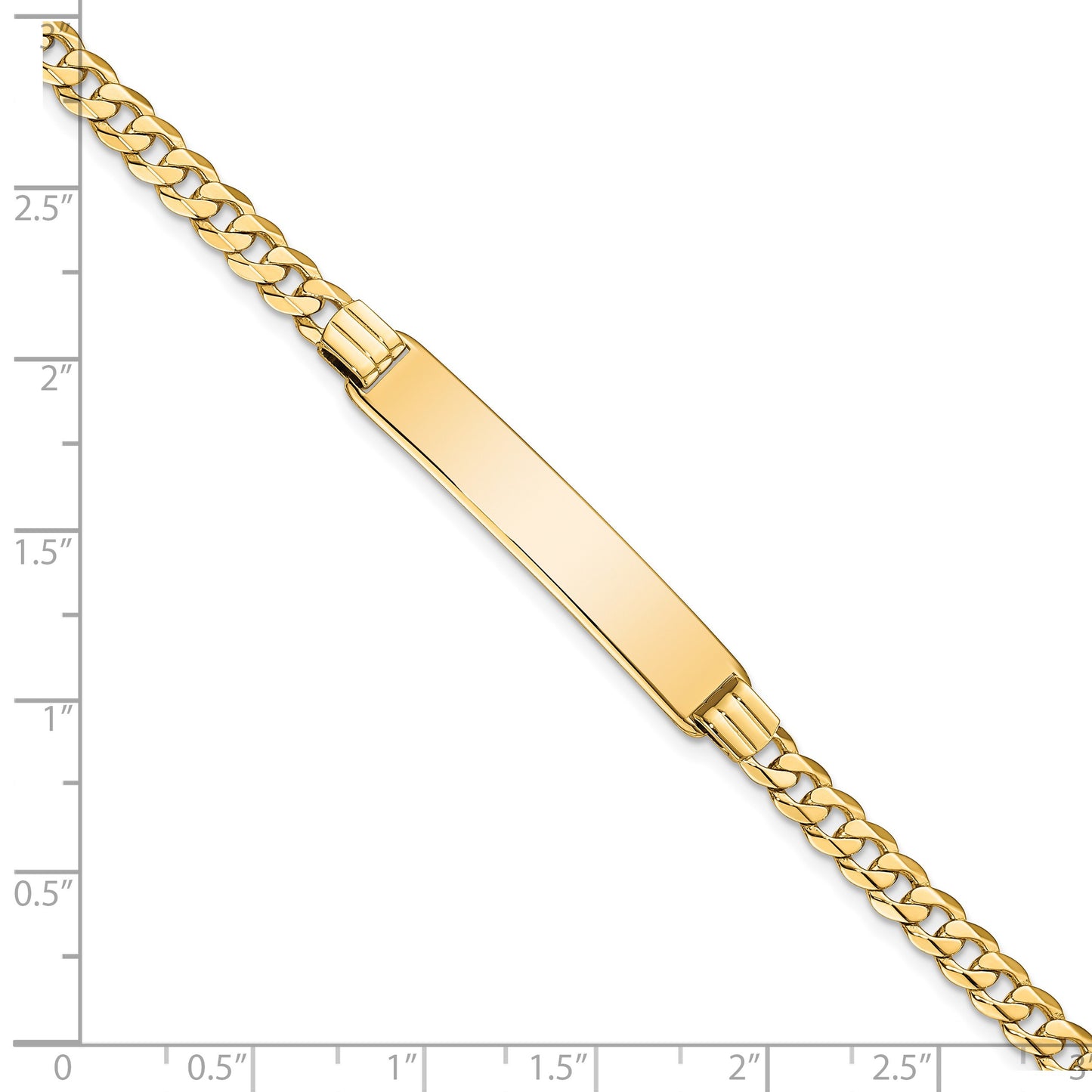 14k Polished Solid Chain/Solid Plate Curb Link 33.5x7mm Plate 8 inch ID Bracelet