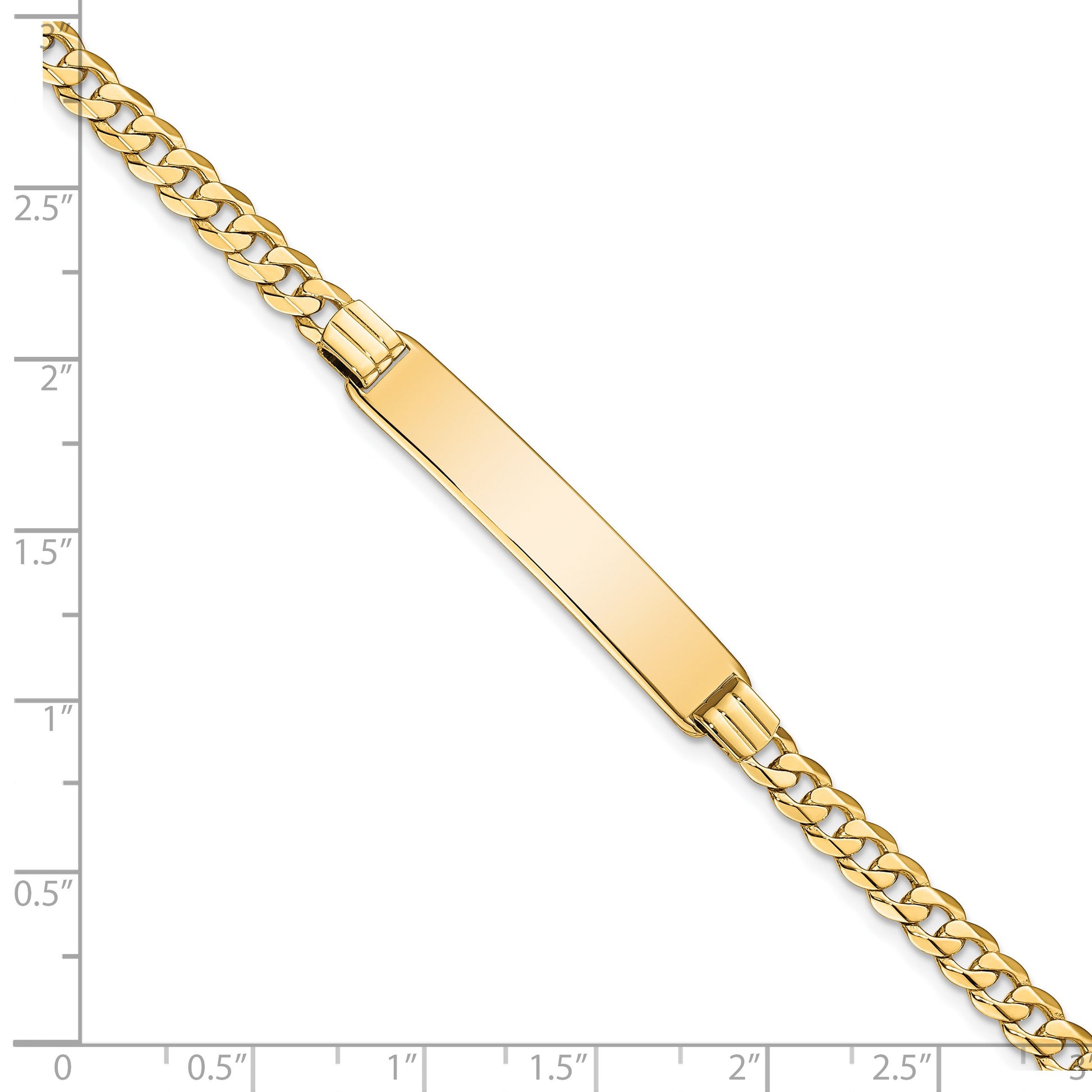 14k Polished Solid Chain/Solid Plate Curb Link 33.5x7mm Plate 8 inch ID Bracelet