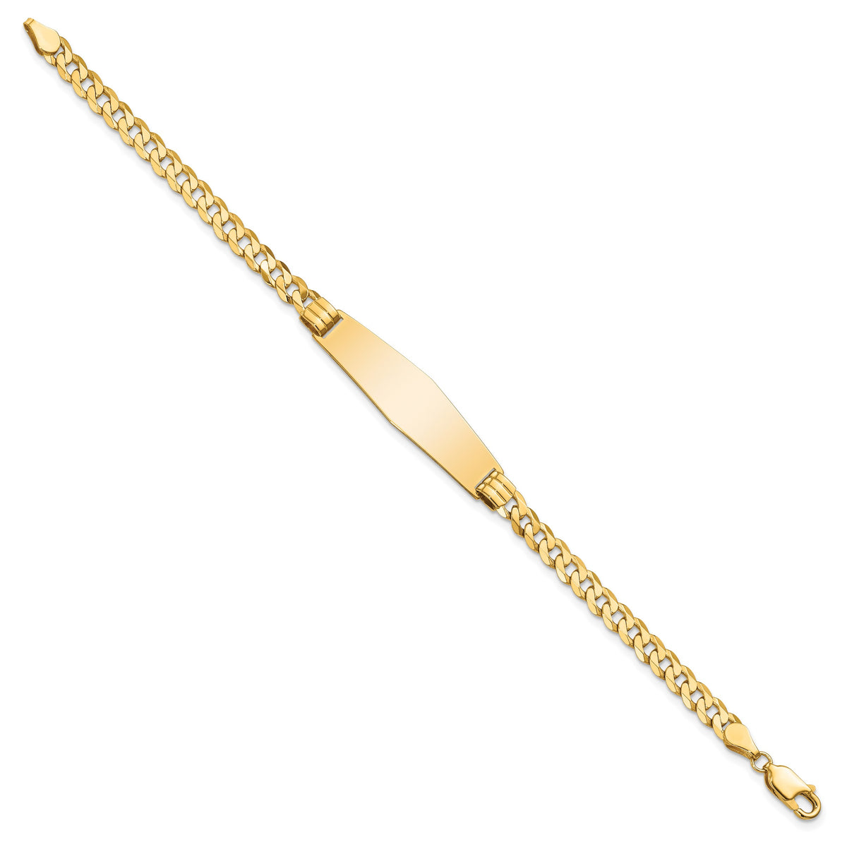 14k Polished Solid Chain/Solid Plate Curb Link Soft Diamond Shape 33x10mm Plate 8 inch ID Bracelet