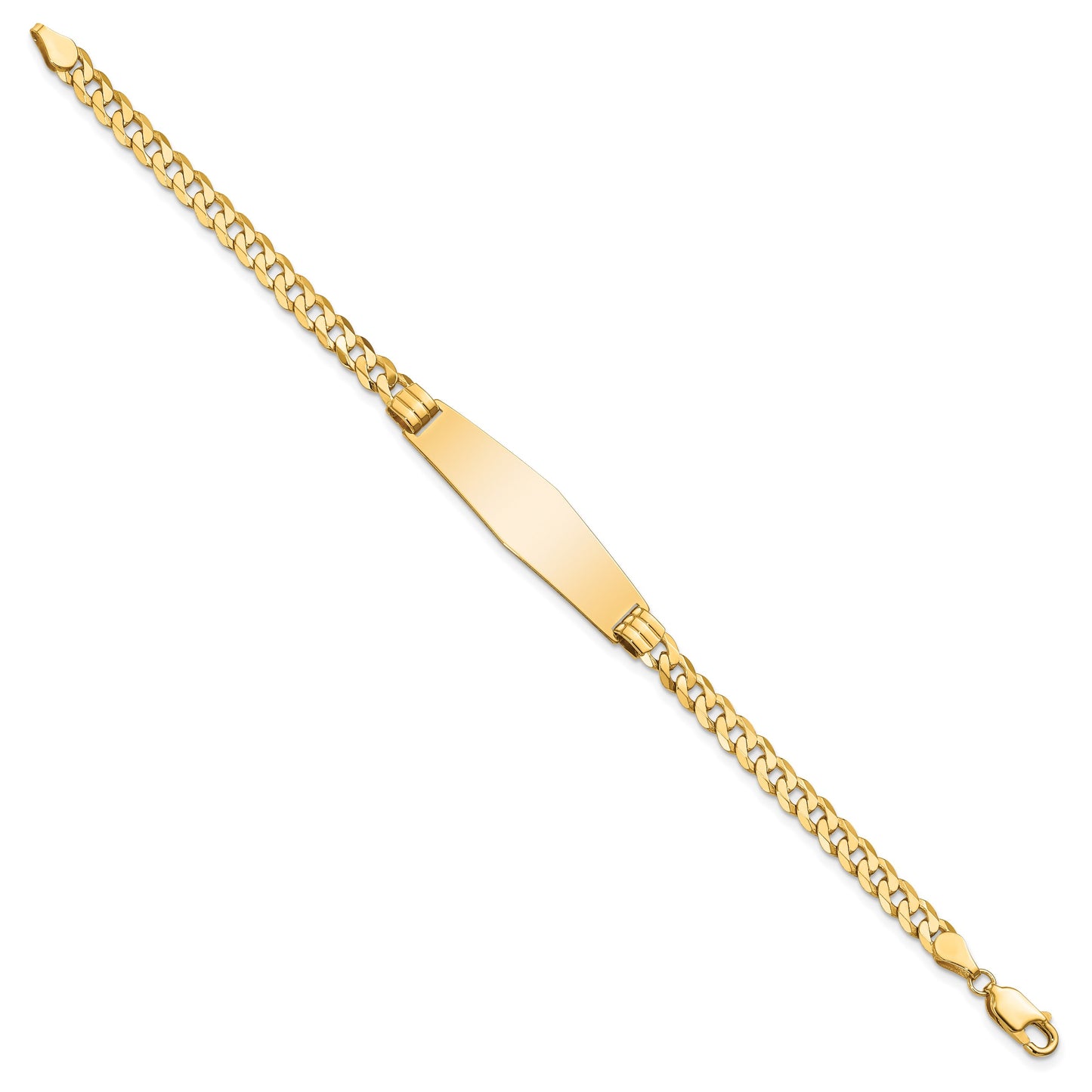 14k Polished Solid Chain/Solid Plate Curb Link Soft Diamond Shape 33x10mm Plate 7 inch ID Bracelet