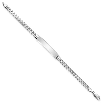 14k White Gold Polished Solid Chain/Solid Plate Flat Curb Link 33.5x7mm Plate 7 inch ID Bracelet
