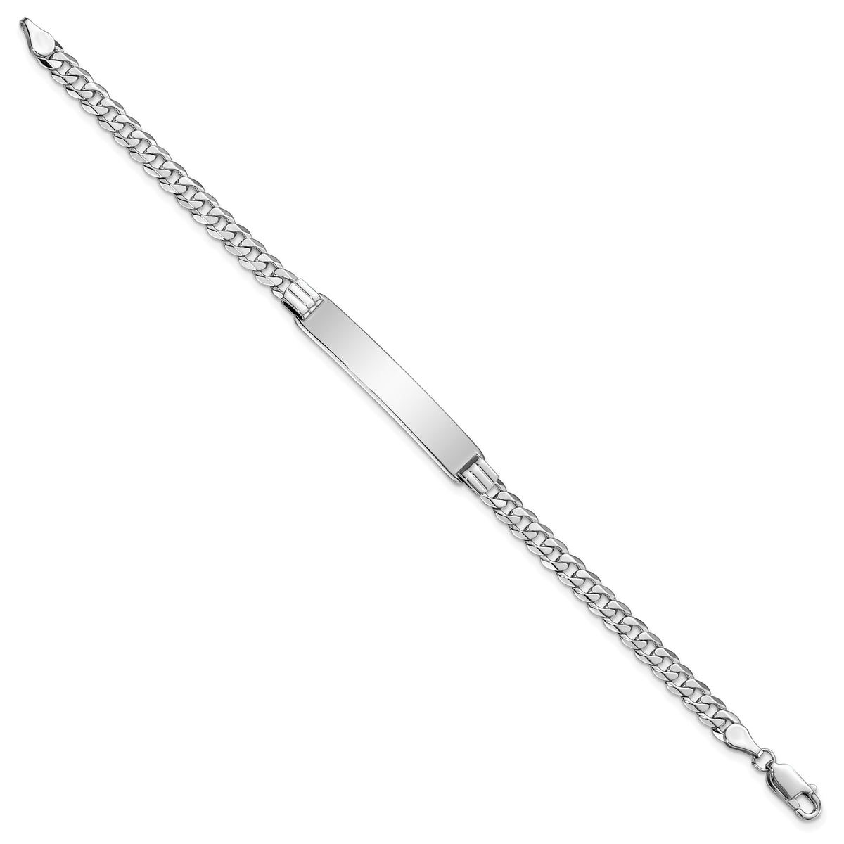 14k White Gold Polished Solid Chain/Solid Plate Flat Curb Link 33.5x7mm Plate 8 inch ID Bracelet