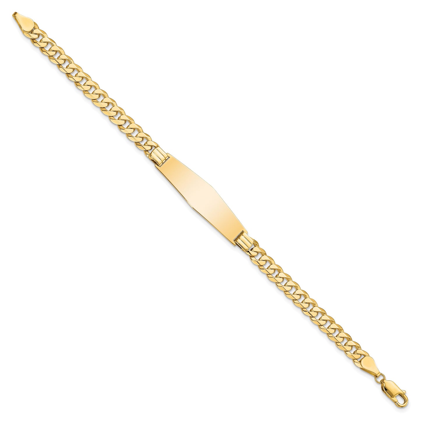 14k Polished Solid Chain/Solid Plate Curb Link Soft Diamond Shape 33x10mm Plate 7 inch ID Bracelet