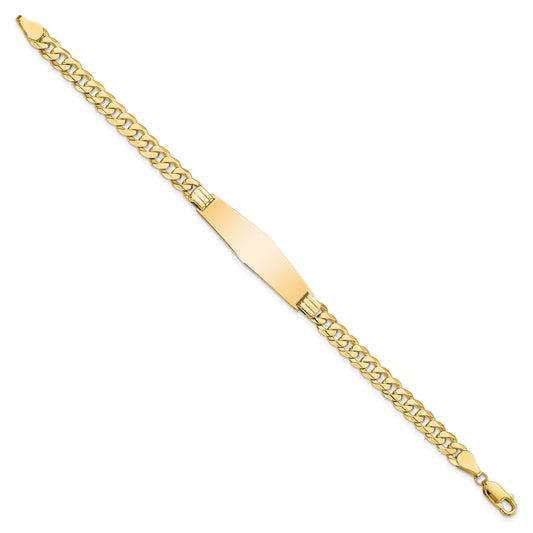 14k Polished Solid Chain/Solid Plate Curb Link Soft Diamond Shape 33x10mm Plate 7 inch ID Bracelet