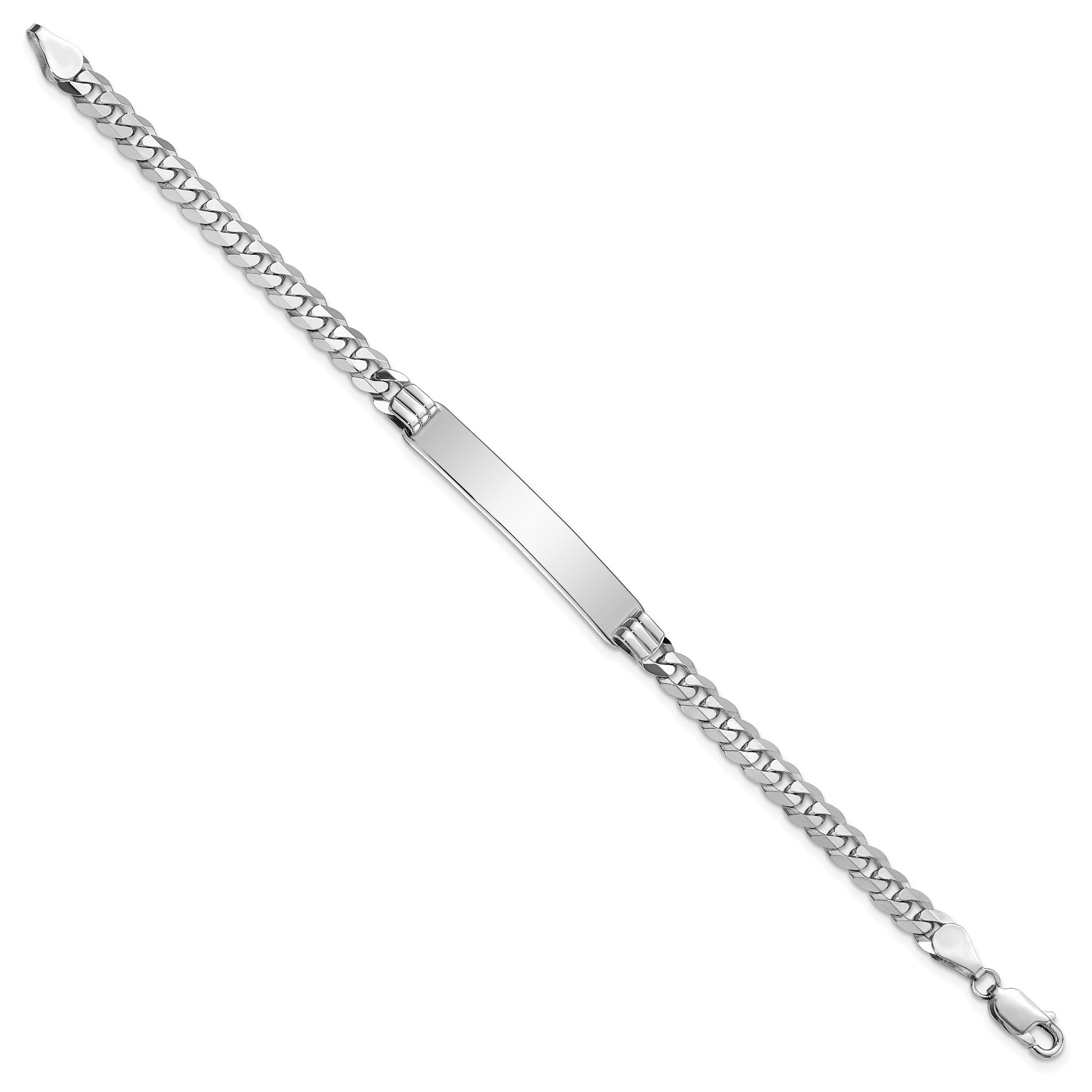 14k White Gold Polished Solid Chain/Solid Plate Flat Curb Link 34x7mm Plate 7 inch ID Bracelet