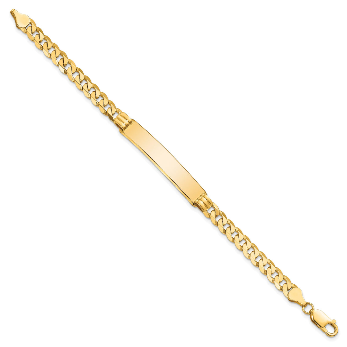 14k Polished Solid Chain/Solid Plate Curb Link 38x7.5mm Plate 7 inch ID Bracelet
