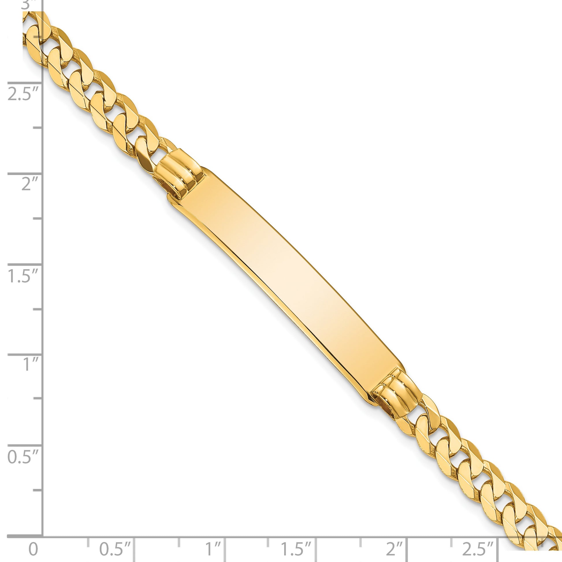 14k Polished Solid Chain/Solid Plate Curb Link 38x7.5mm Plate 7 inch ID Bracelet