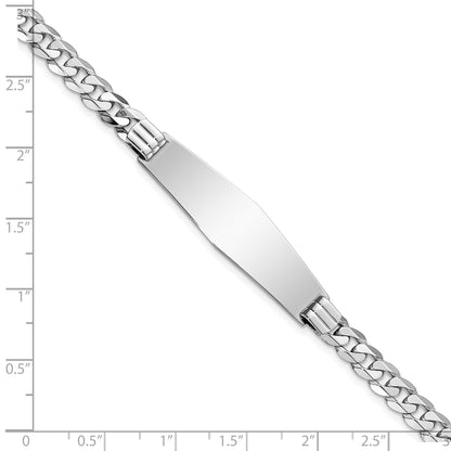 14k White Gold Polished Solid Chain/Solid Plate Flat Curb Link Soft Diamond Shape 38.5x10mm Plate 8 inch ID Bracelet