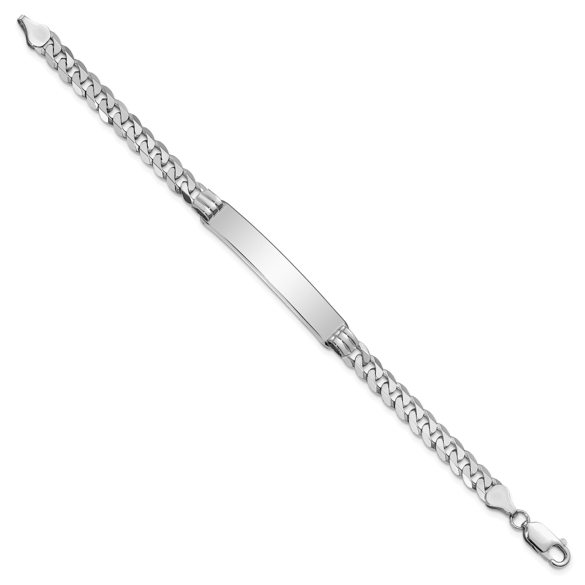 14k White Gold Polished Solid Chain/Solid Plate Flat Curb Link 38.5x7.5mm Plate 7 inch ID Bracelet