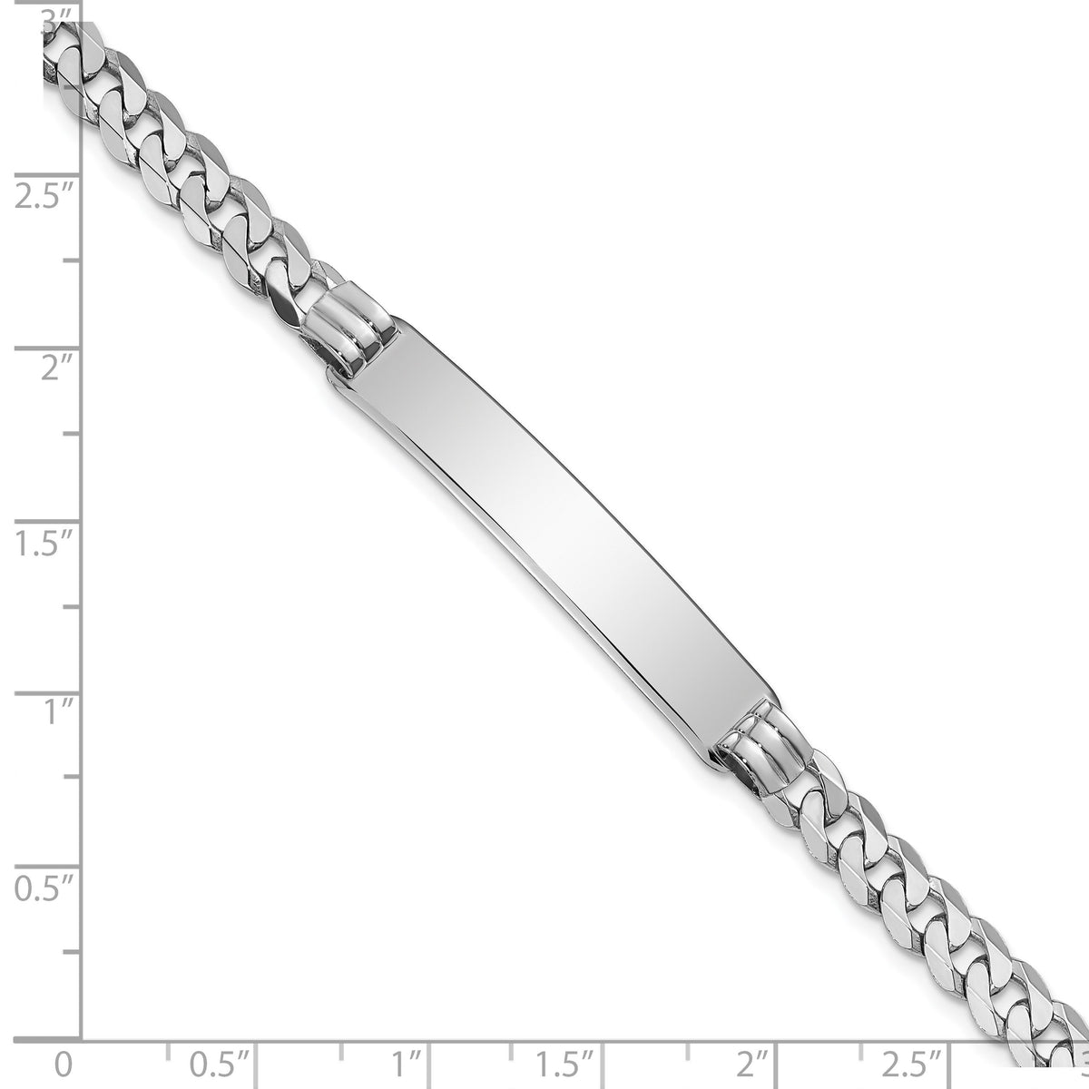 14k White Gold Polished Solid Chain/Solid Plate Flat Curb Link 38.5x7.5mm Plate 8 inch ID Bracelet