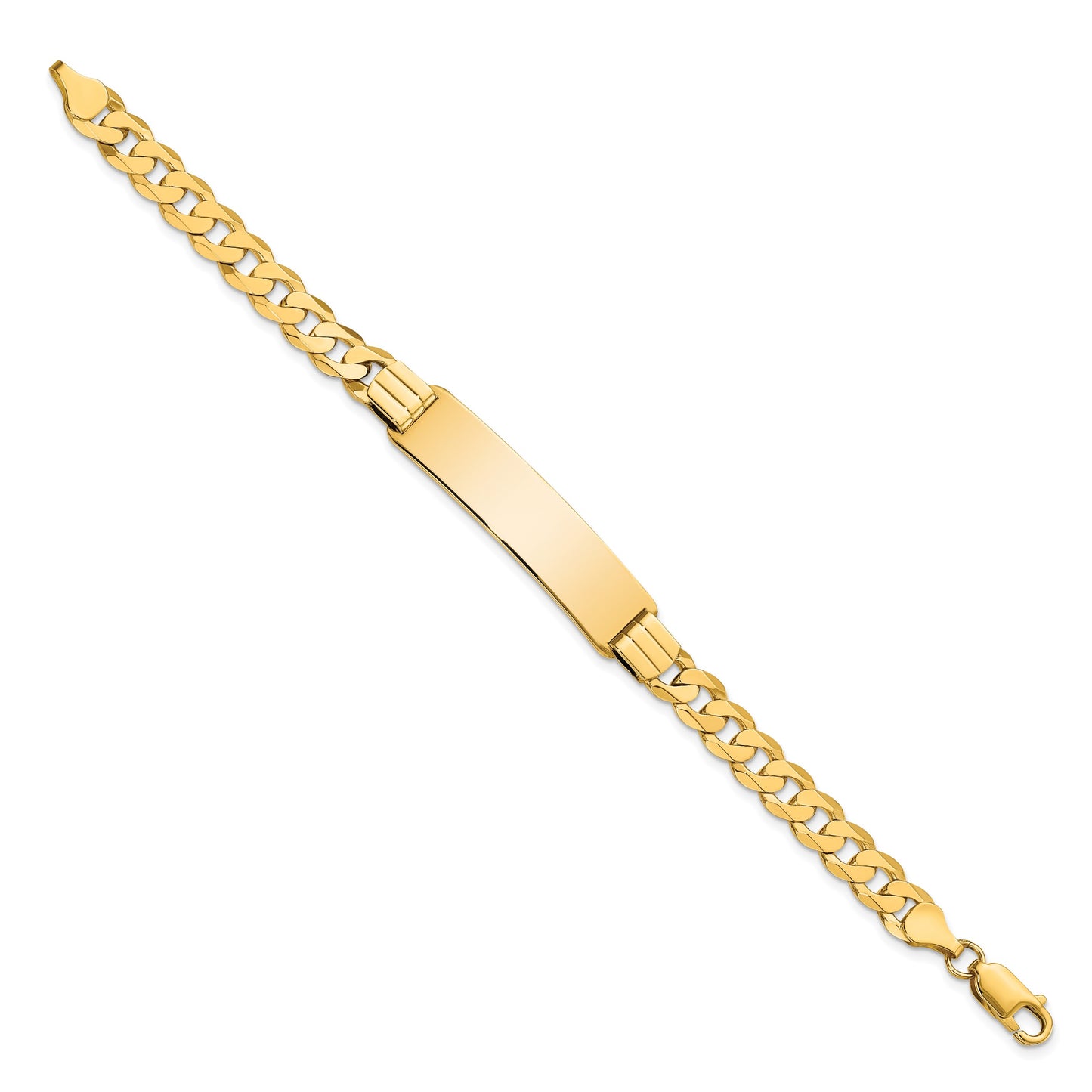14k Polished Solid Chain/Solid Plate Curb Link 37x9mm Plate 8 inch ID Bracelet
