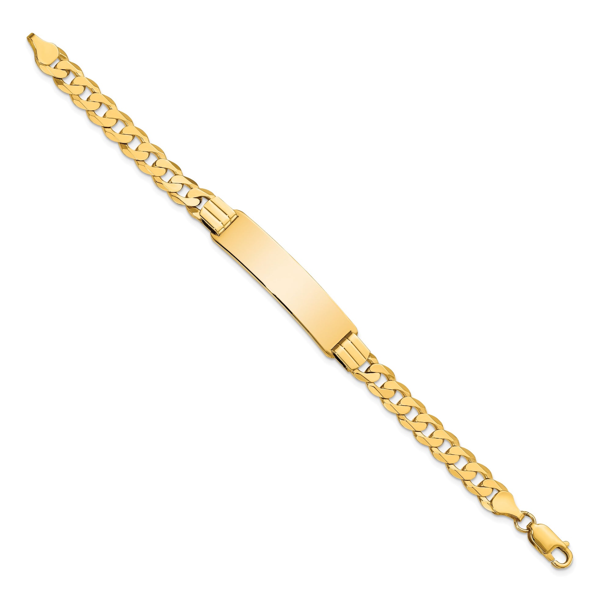 14k Polished Solid Chain/Solid Plate Curb Link 37x9mm Plate 8 inch ID Bracelet