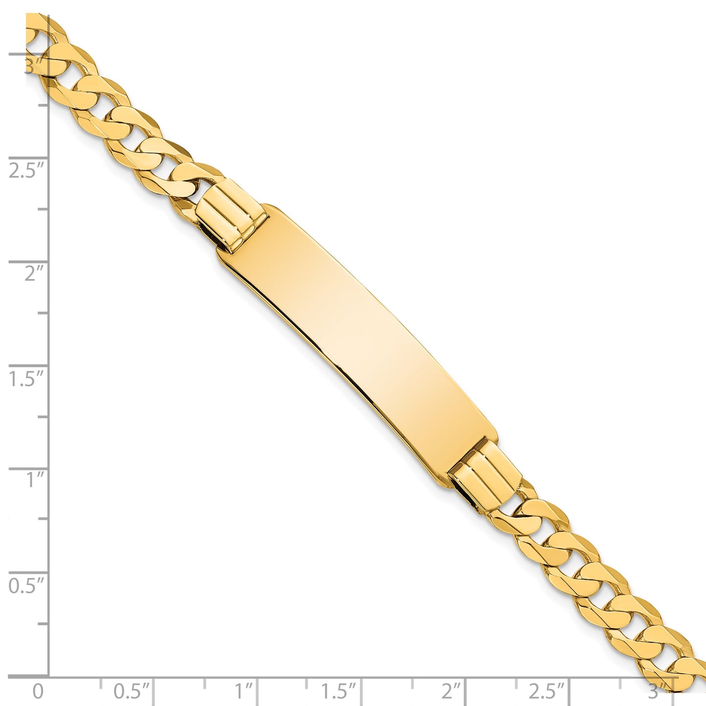 14k Polished Solid Chain/Solid Plate Curb Link 37x9mm Plate 8 inch ID Bracelet