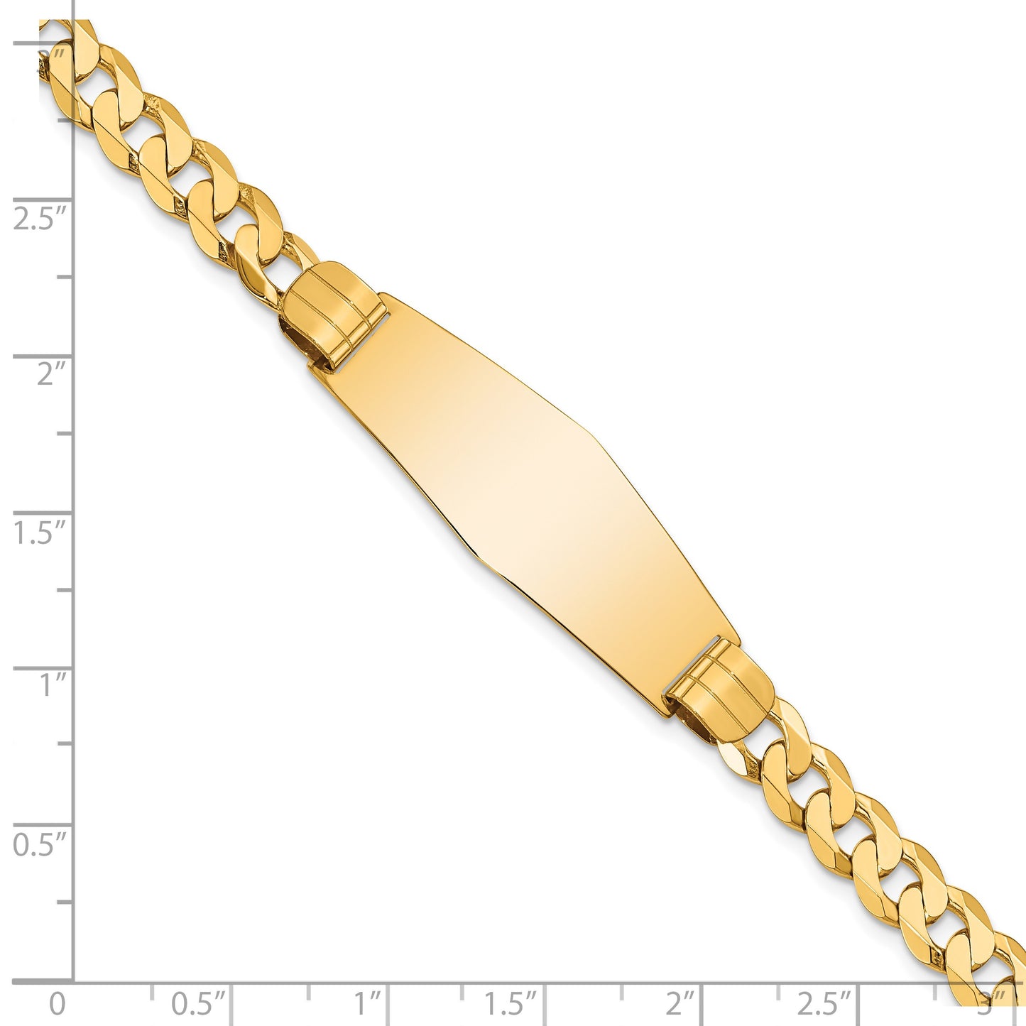 14k Polished Solid Chain/Solid Plate Curb Link Soft Diamond Shape 37.5x14mm Plate 7 inch ID Bracelet