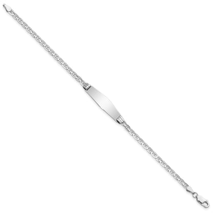 14k White Gold Polished Solid Chain/Solid Plate Anchor Link Soft Diamond Shape 25.5x7.5mm Plate 8 inch ID Bracelet