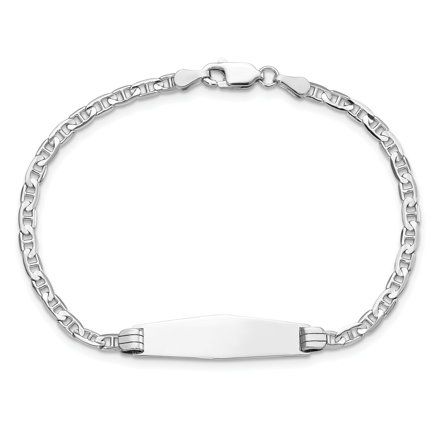 14k White Gold Polished Solid Chain/Solid Plate Anchor Link Soft Diamond Shape 25.5x7.5mm Plate 7 inch ID Bracelet