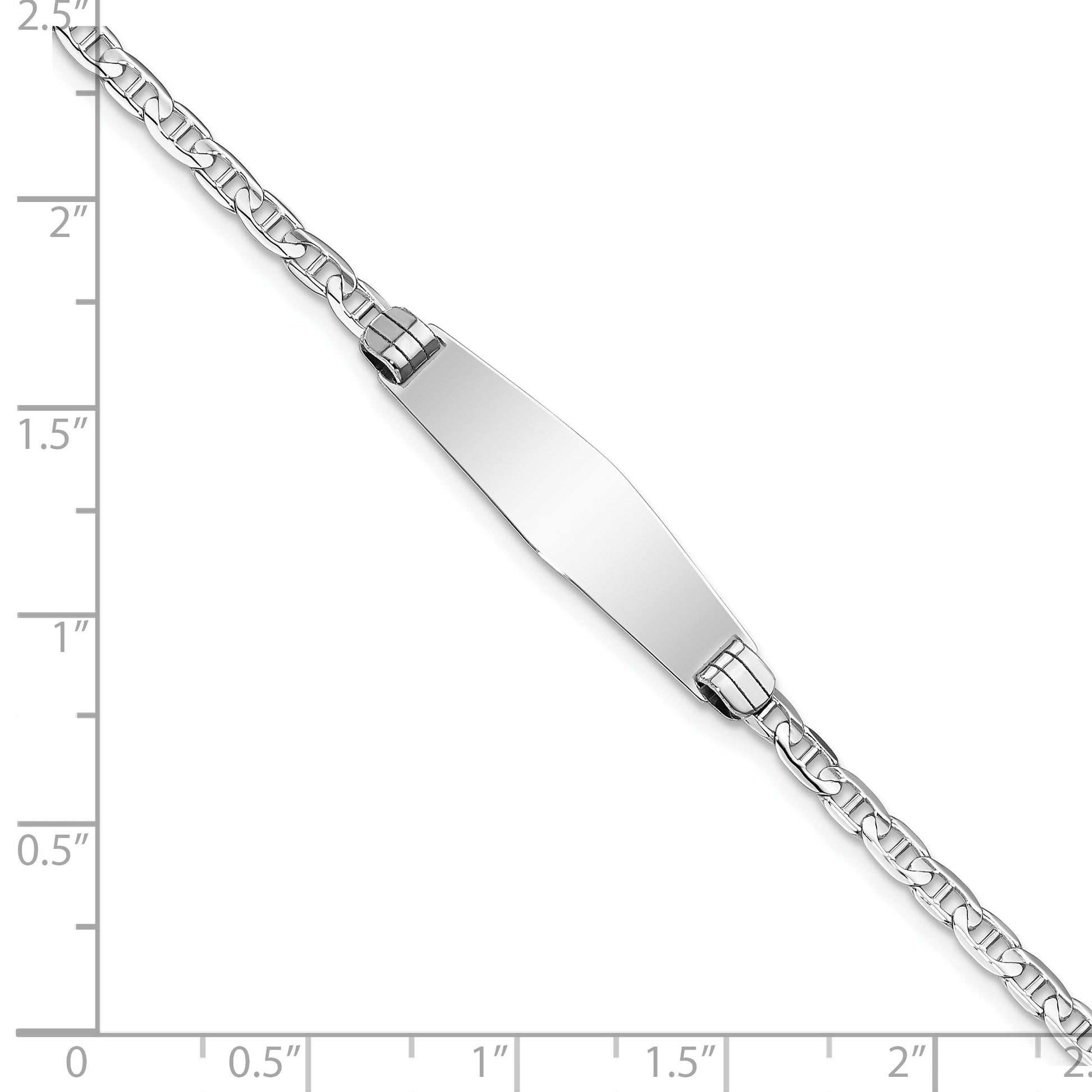 14k White Gold Polished Solid Chain/Solid Plate Anchor Link Soft Diamond Shape 25.5x7.5mm Plate 8 inch ID Bracelet