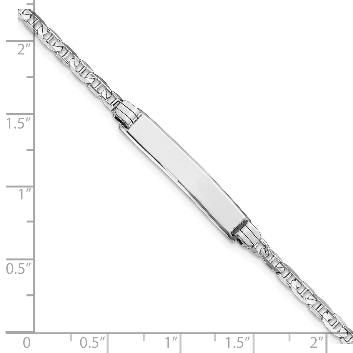 14k White Gold Polished Solid Chain/Solid Plate Anchor Link 25.5x4.5mm Plate 7 inch ID Bracelet
