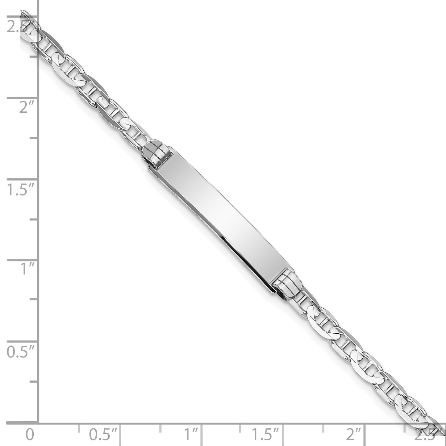 14k White Gold Polished Solid Chain/Solid Plate Anchor Link 25.5x4.8mm Plate 7 inch ID Bracelet