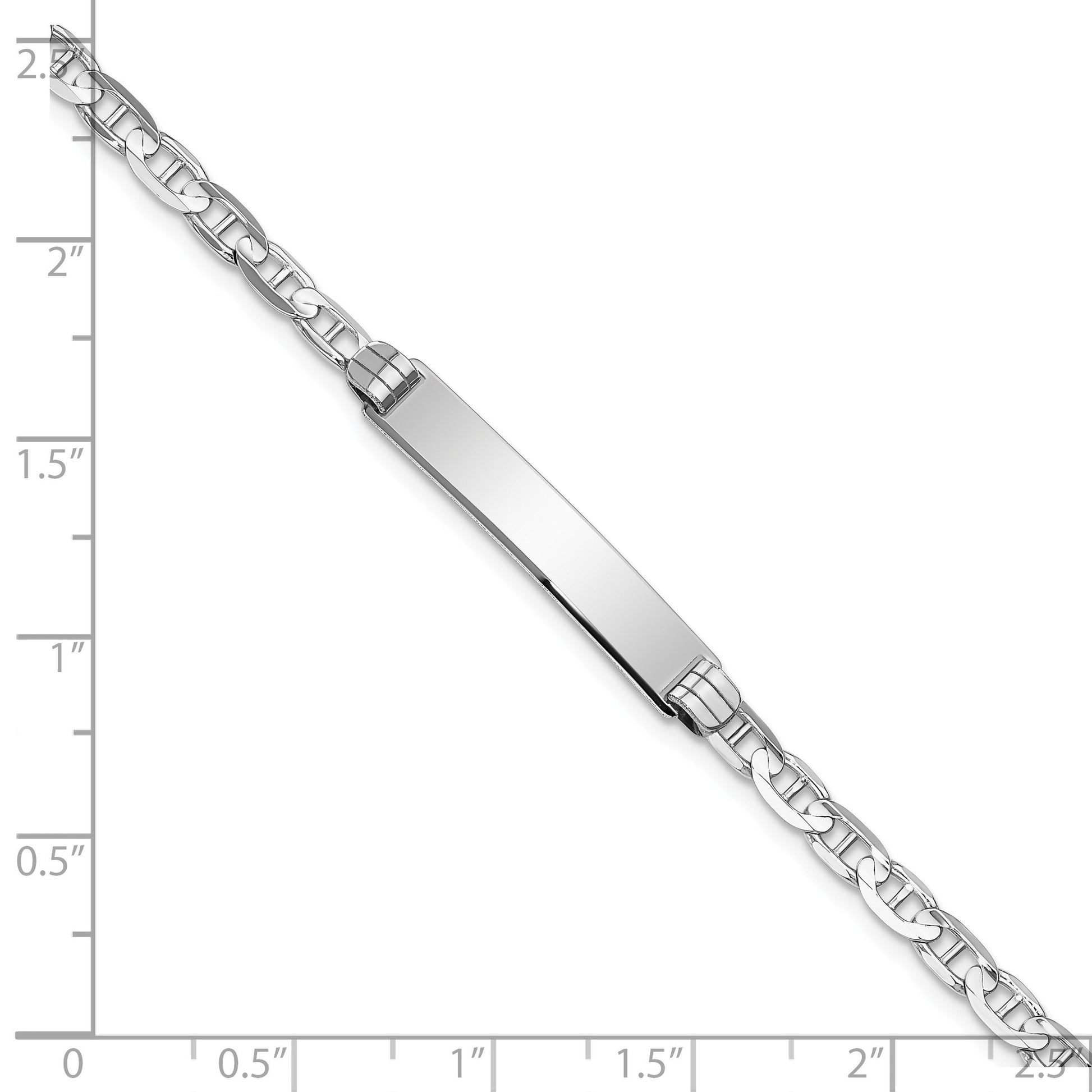 14k White Gold Polished Solid Chain/Solid Plate Anchor Link 25.5x4.8mm Plate 7 inch ID Bracelet