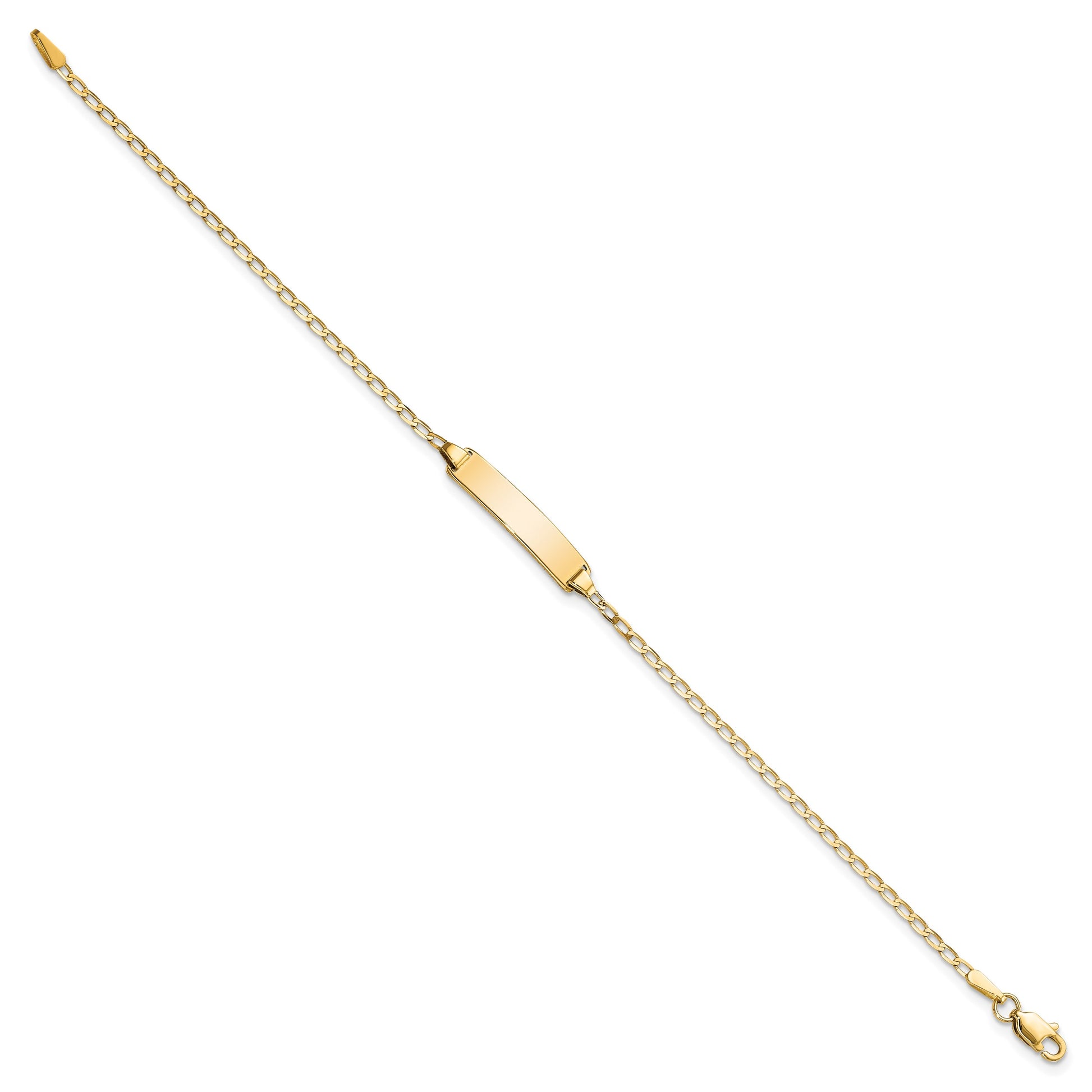 14k Polished Solid Chain/Solid Plate Flat Curb Link 19.5x3.5mm Plate 7 inch ID Bracelet