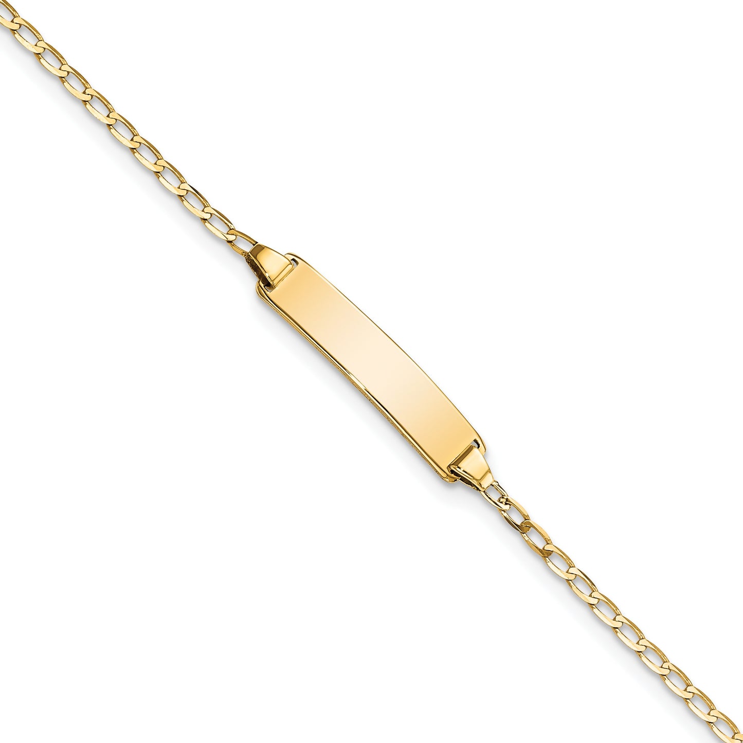 14k Polished Solid Chain/Solid Plate Flat Curb Link 19.5x3.5mm Plate 7 inch ID Bracelet