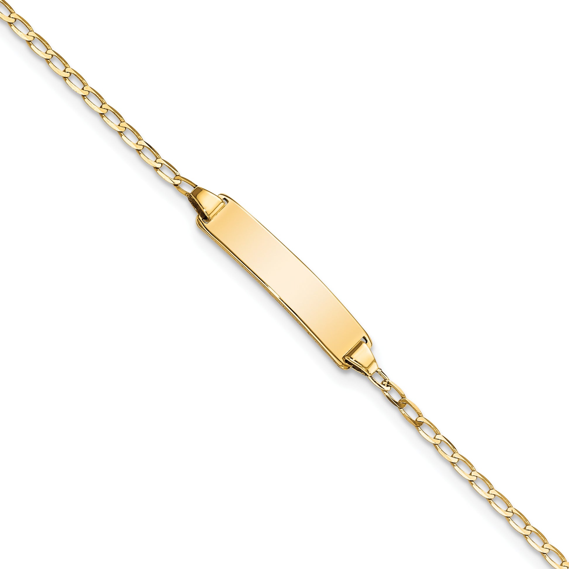 14k Polished Solid Chain/Solid Plate Flat Curb Link 19.5x3.5mm Plate 7 inch ID Bracelet