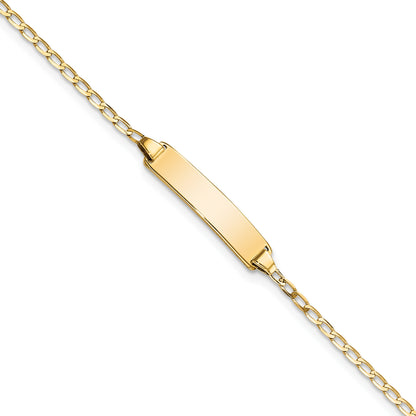 14k Polished Solid Chain/Solid Plate Flat Curb Link 19.5x3.5mm Plate 7 inch ID Bracelet