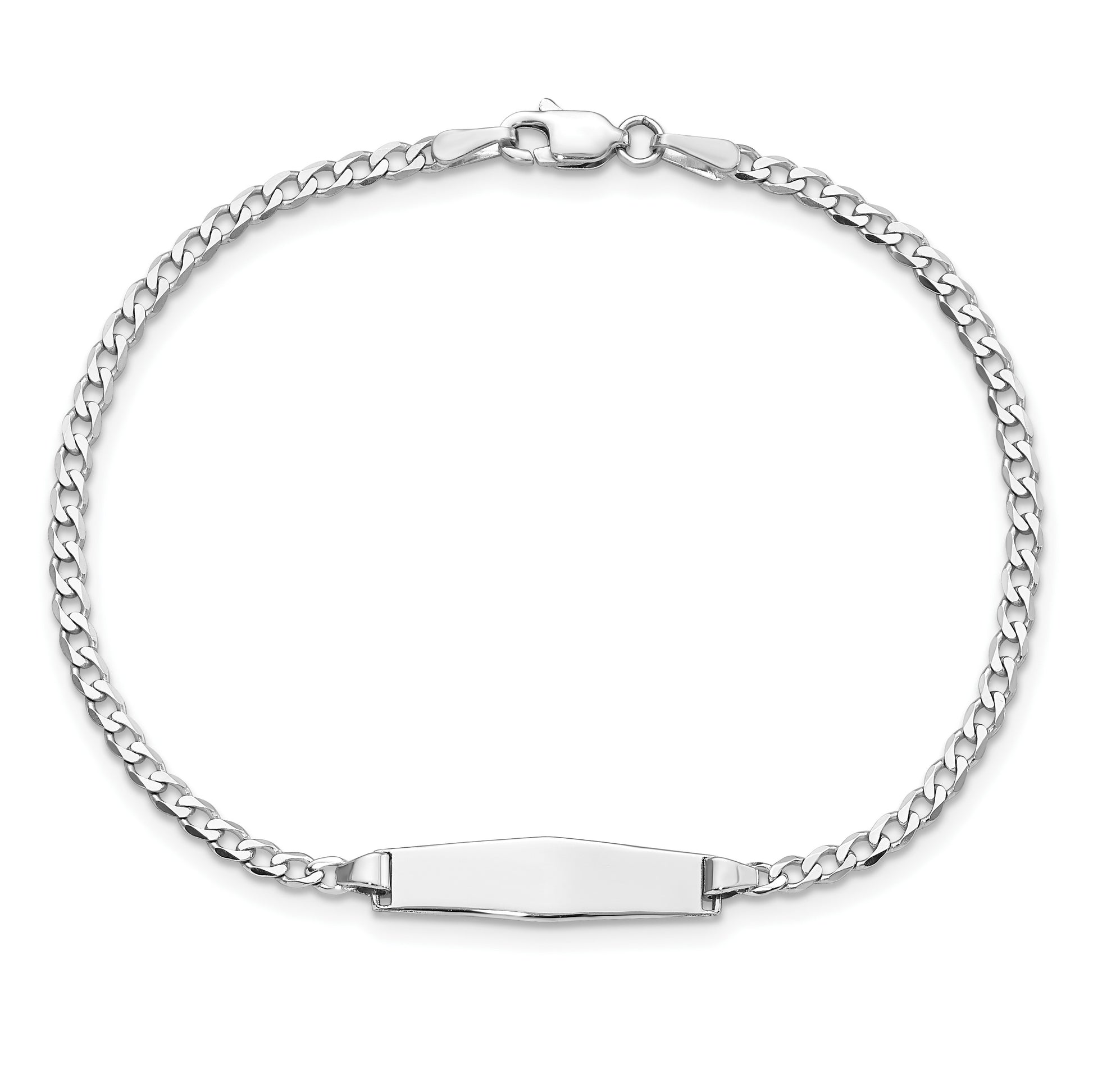 14k White Gold Polished Solid Chain/Solid Plate Flat Curb Link Soft Diamond Shape 19.5x5.5mm Plate 7 inch ID Bracelet