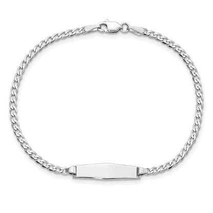 14k White Gold Polished Solid Chain/Solid Plate Flat Curb Link Soft Diamond Shape 19.5x5.5mm Plate 7 inch ID Bracelet