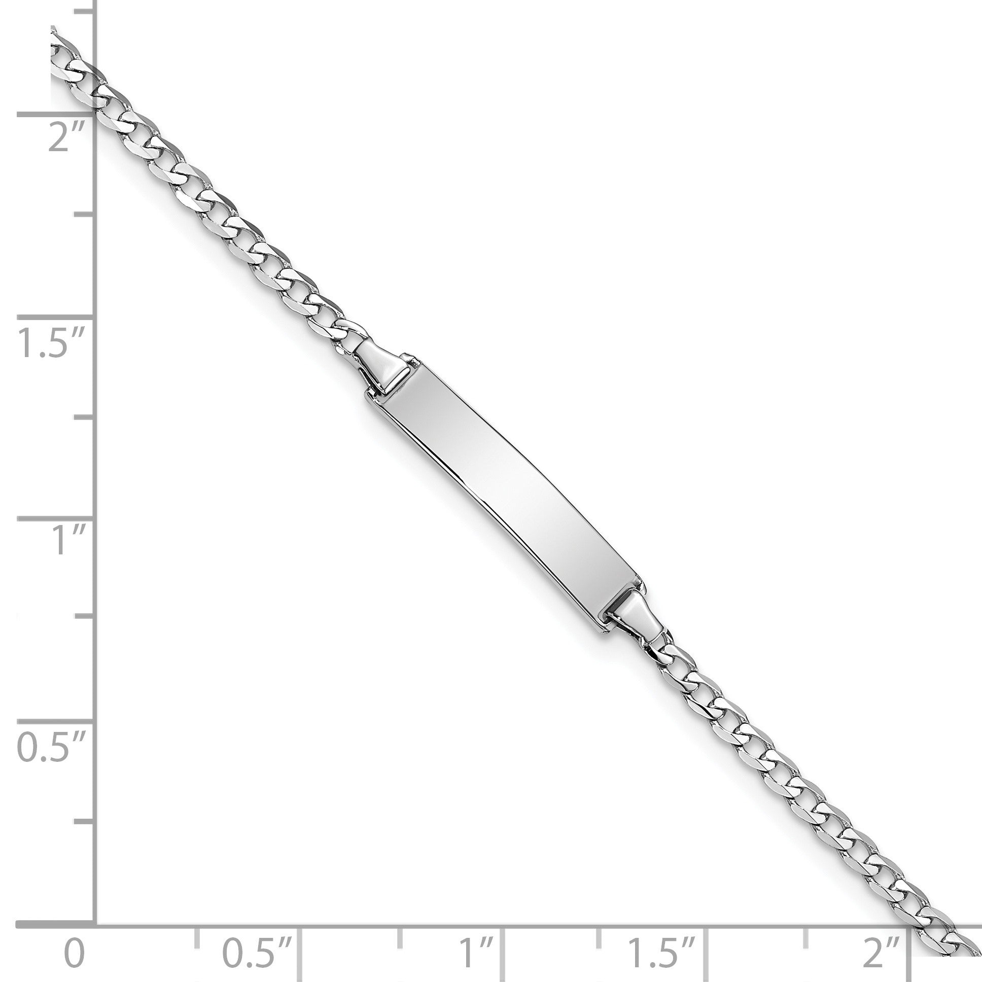 14k White Gold Polished Solid Chain/Solid Plate Flat Curb Link 19.5x4.3mm Plate 7 inch ID Bracelet