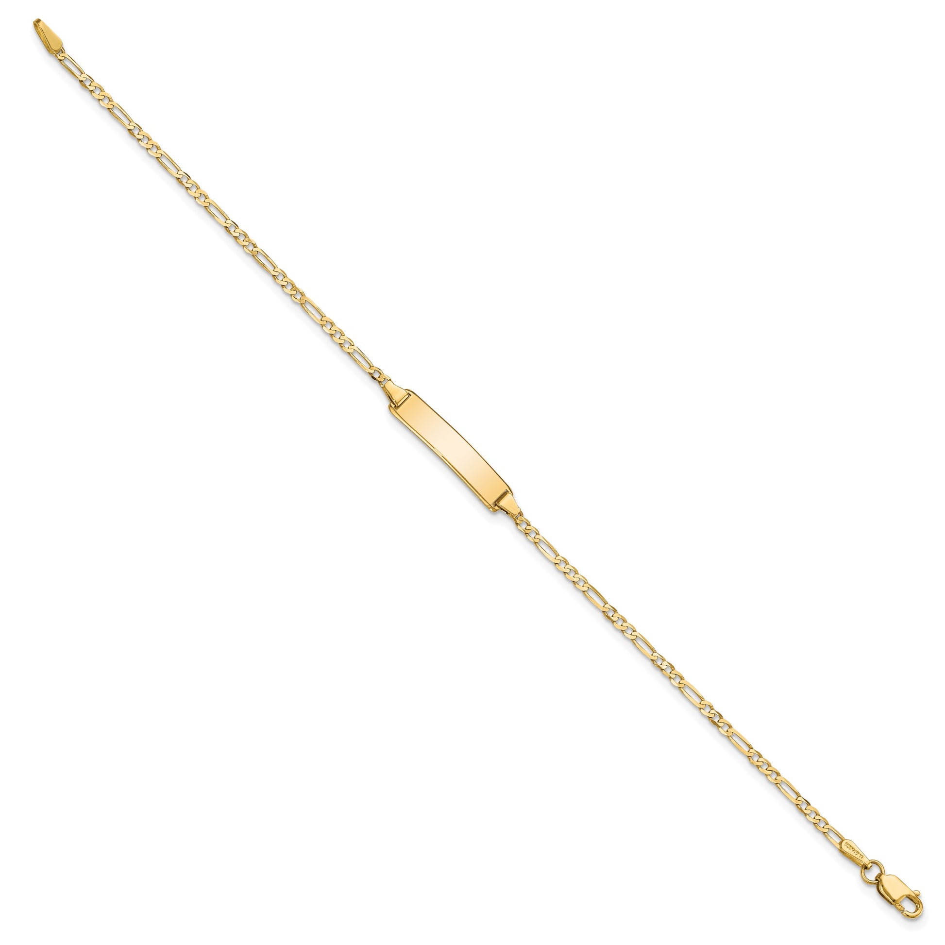 14k Polished Solid Chain/Solid Plate Flat Figaro Link 19.5x4.5mm Plate 8 inch ID Bracelet