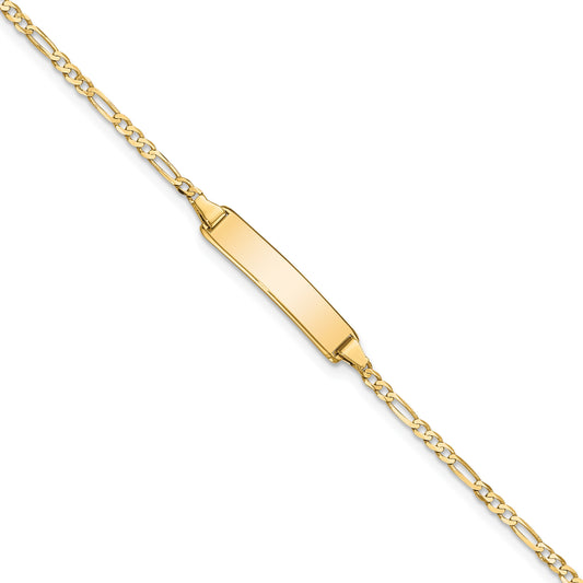 14k Polished Solid Chain/Solid Plate Flat Figaro Link 19.5x4.5mm Plate 7 inch ID Bracelet